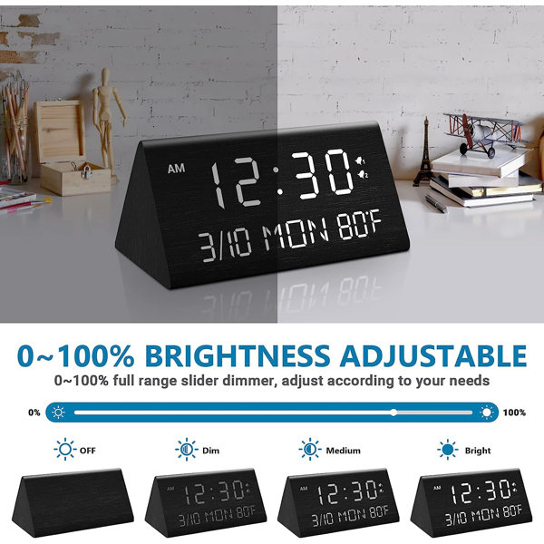 Ivy Bronx Digital Solid Wood Electric Tabletop Clock Wayfair
